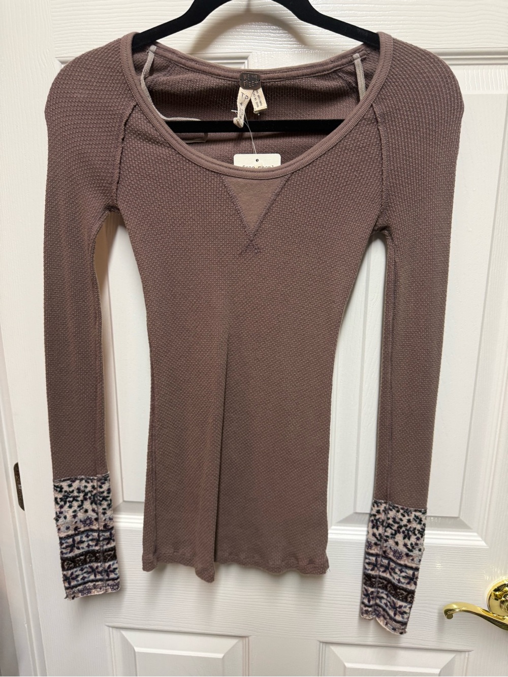 Free People Hippie Cuff Thermal Mocha XS NWT Y2K Studded Boho Top
